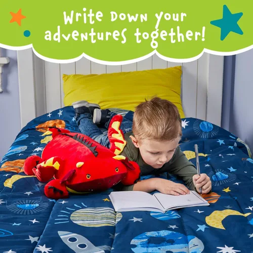Miniatura 4 de MEMORY MATES Jax the Red Dragon - Almohada de espuma viscoelástica con diario para niños que se almacena en el bolsillo del vientre, animal