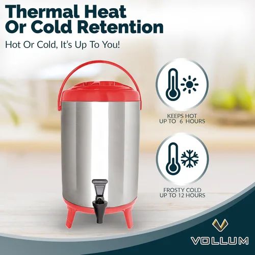 Miniatura 3 de Vollum - Dispensador de bebidas aislado de acero inoxidable – Jarra térmica aislada para café caliente y frío – Dispensador de 10 litros con espita