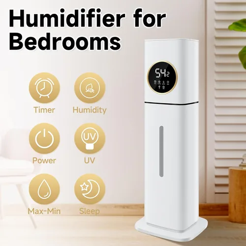 Miniatura 2 de Humidificador para habitaciones grandes, 8L/2.11 galones humidificadores de llenado superior de torre de niebla fría y cálida, humidificadores