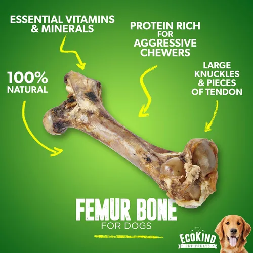 Miniatura 3 de EcoKind Hueso de fémur gigante para perros 1 hueso Huesos de perro de mamut de larga duración para masticadores agresivos, golosinas saludables