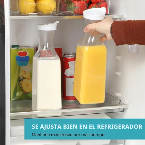 Miniatura 4 de NETANY Jarra de agua de plástico de 50 onzas con tapa abatible, juego de 2 recipientes de jugo de base cuadrada, jarra de plástico transparente