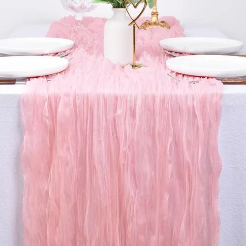 Camino de mesa de estopilla para el día de San Valentín, 10 pies, estilo bohemio, gasa rústica, camino de mesa para baby shower, boda, fiesta de