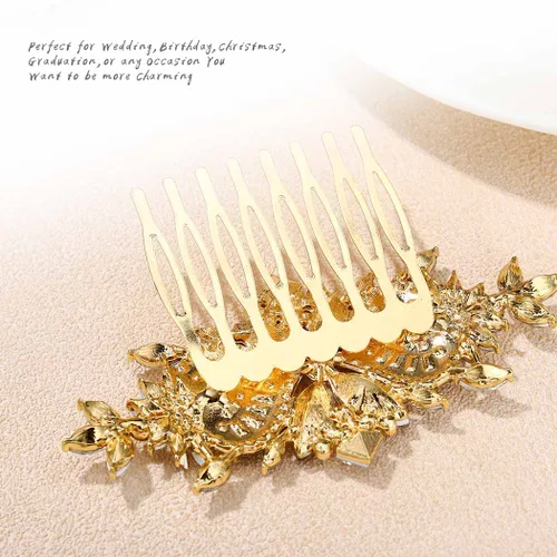 Miniatura 3 de Foyte Peine de pelo de novia de cristal, tocados de novia con flores plateadas, piezas de pelo de hoja con diamantes de imitación, peines laterales