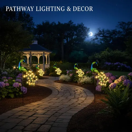 Miniatura 3 de Luces solares de jardín de metal con decoración de pavo real impermeable, poste solar con pavo real decorativo para decoración de patio al aire