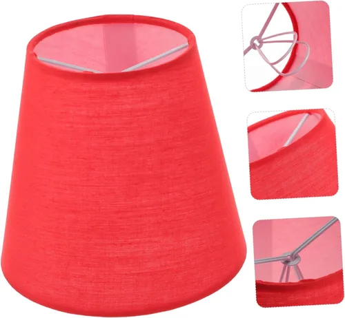 Miniatura 2 de Housoutil Pantalla de tela rústica, lámpara de mesa rústica, mini clips, lámpara de papel, pantalla de lámpara, pantallas con clip en tambor, Rojo