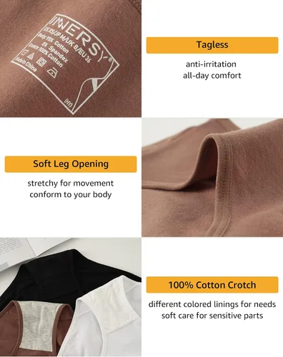 Miniatura 5 de INNERSY - Calzones de algodón con estilo hipster para mujer, disponible en tallas normales y tallas grandes, paquete de 6