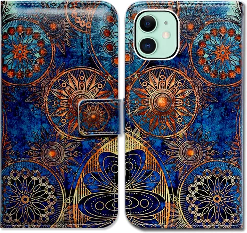Miniatura 19 de Bcov Funda para iPhone 13 Mini, diseño de pájaro negro de cuero verde con tapa para teléfono con ranura para tarjetas, soporte para iPhone 13 Mini