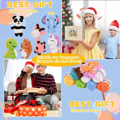 Miniatura 8 de Alutaba Kit de ganchillo de 6 piezas para principiantes, kits de animales de ganchillo para adultos con tutoriales de videos paso a paso, kit