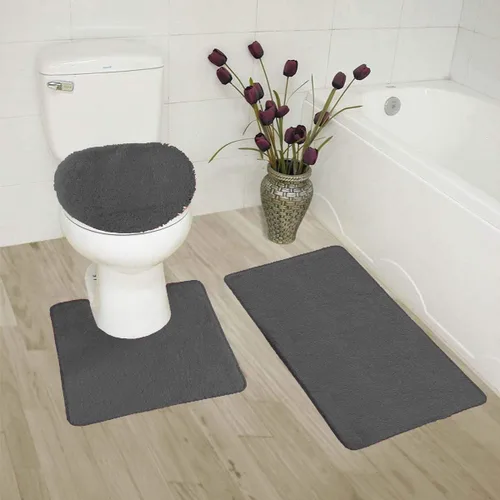 Juego de 3 piezas de tapetes de baño en color liso #6, tapete de contorno, de tapa, antideslizante, con reverso de goma