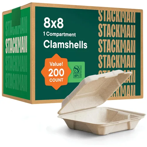 Miniatura 7 de Recipientes de alimentos 100% compostables para llevar [6 x 6 pulgadas, paquete de 50 unidades] Contenedores de calidad resistente, bagazo