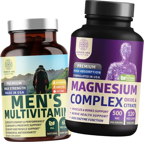 Complejo de magnesio N1N Premium y multivitaminas para hombres, suplementos naturales para mejorar la energía, la inmunidad y apoyar la función