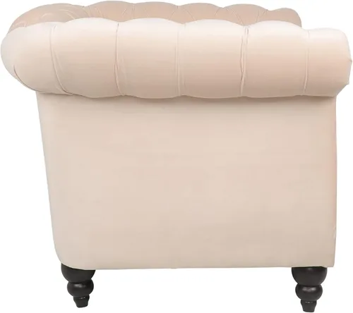 Miniatura 4 de LEVNARY Sillón Chesterfield de Terciopelo, Sillón Individual de Estilo Moderno de Mediados del Siglo con Respaldo de Botones y Decoración con Beige