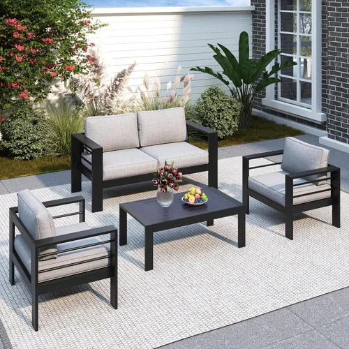 Solaste Juego de muebles de patio de aluminio para todo tipo de clima, juego de muebles de exterior de metal de gran tamaño con asientos profundos