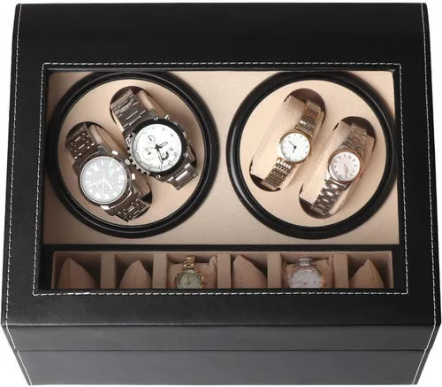 Miniatura 8 de Caja de exhibición automática de bobinador de reloj, 4 + 6 cajas de reloj giratorias automáticas con 4 motores silenciosos y 6 almohadas de reloj