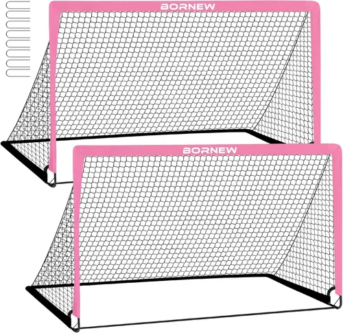 Miniatura 7 de BORNEW Paquete de 2 porterías de fútbol – Porterías de fútbol para patio trasero e interior para niños, 6 x 4 / 4 x 3 pies, juego de redes de fútbol