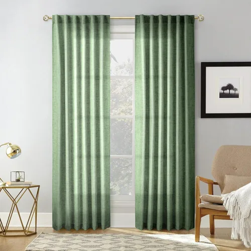Miniatura 41 de Cortinas de lino 92 pulgadas de largo, juego de 2 paneles con bolsillo para barra, lengüeta trasera, cortinas transparentes para ventanas