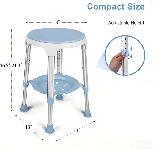 Miniatura 8 de Silla de ducha para ducha interior, taburete de ducha giratorio sin herramientas con bandeja de almacenamiento, silla de bañera ajustable y taburete