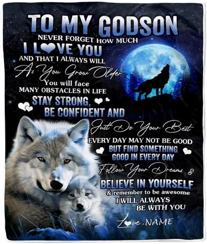 Miniatura 16 de Manta personalizada con texto en inglés «To My Godson», de Godmother Godmother Wolf Moon, My Love for You is Forever Godson Birthday Christmas