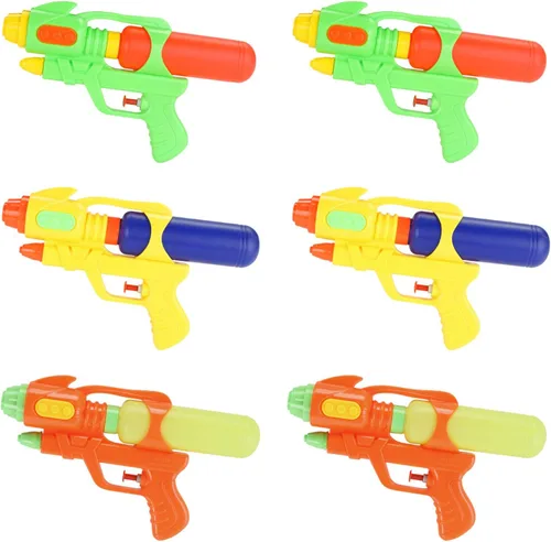 Fun-Here Pistolas de agua de 9 pulgadas, 6 paquetes para niños y adultos, pistola de chorro multicolor en fiesta, piscina, regalos de baño, juguetes