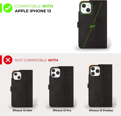 Miniatura 2 de Snakehive Funda de cuero para iPhone 13 Funda de piel auténtica con tarjetero Funda tipo cartera con soporte Compatible con iPhone 13 (negro)