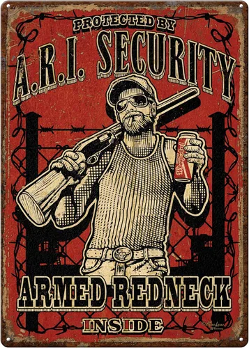 River's Edge Carteles de metal resistentes a la intemperie, en relieve Cuello Redneck Armado Interior