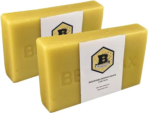 Beesworks - Barra de cera de abejas amarilla de 450 g, calidad prémium de grado cosmético, multiuso, 2 unidades