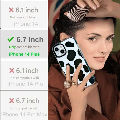 Miniatura 5 de Funda compatible con iPhone 14 Plus con diseño de vaca, lindo y transparente con diseño de silicona suave, fresca, estética, protectora, resistente
