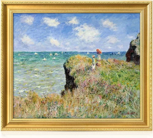 Miniatura 53 de Pinturas clásicas mundiales de Claude Monet Impresión giclée sobre lienzo alargado, pieza de galería para colgar y decorar el hogar, The CliffWalk