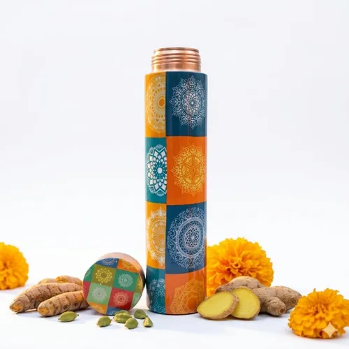Miniatura 8 de Botella de agua de cobre puro de 34 onzas, recipiente ayurvédico auténtico para apoyo inmunológico y bienestar, ecológica, sin BPA, 100% cobre