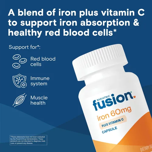 Miniatura 2 de Bariatric Fusion Suplemento de hierro de 60 mg con vitamina C Cápsula fácil de tragar Vitaminas fumarato ferroso para mujeres y hombres Sin