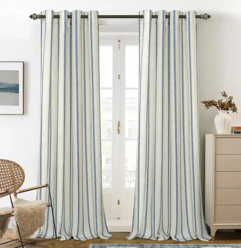 Miniatura 74 de DriftAway - Cortinas de Lino Mezcla de Granja 100% Opacas de 84 Pulgadas de Largo para Dormitorio, Cortinas Verticales Rayadas Impresas de Lino