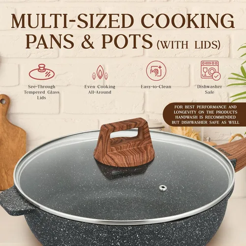 Miniatura 4 de Bakken-Swiss - Juego de utensilios de cocina de 14 piezas, antiadherentes de granito, ecológico, sin PFOA, PFOS y PTFE para todas las estufas
