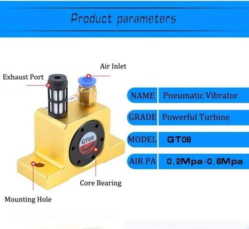 Miniatura 3 de G 1/8" vibradores de turbina neumática vibradores silenciosos de oro industrial para tolva Golden GT-8 silenciador libre