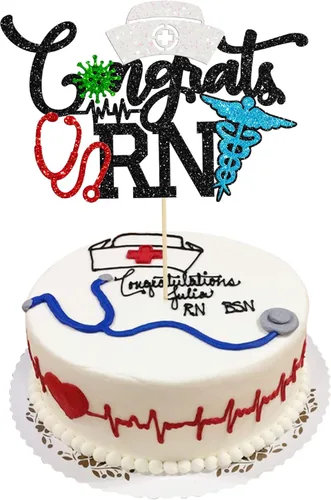 Miniatura 9 de Gyufise Decoración para pastel de enfermería con purpurina para enfermera, feliz cumpleaños, selección de pastel médico, decoración de pasteles