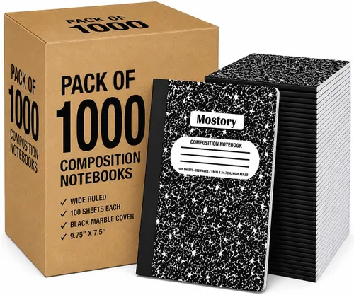 Miniatura 10 de MOSTORY Paquete de 5 cuadernos de composición – 200 páginas con rayas anchas (100 hojas), tamaño 7.5 x 9.75 pulgadas, suministros escolares a