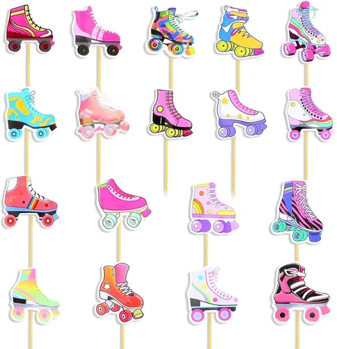 36 piezas de adornos para cupcakes de patinaje, coloridas decoraciones de fiesta de patinaje retro, hip hop, temática de patinaje, selecciones para