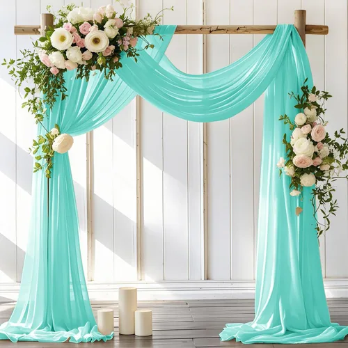 Miniatura 9 de LINXTAR Tela de Cortinaje para Arco de Boda 2 Paneles 30'' x 18FT Rosa Empolvado Gasa Chiffon Transparente Cortinaje de Arco para Cabina de Fotos