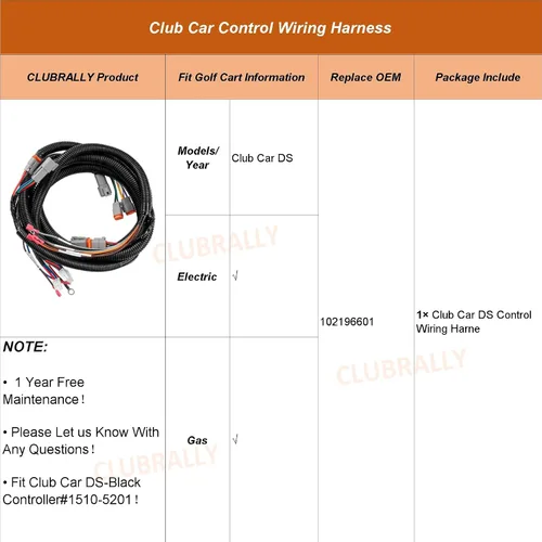 Miniatura 8 de CLUBRALLY Arnés de cableado de control de carrito de golf para Club Car DS - Controlador negro#1510-5201, Arnés de cableado completo para vehículo