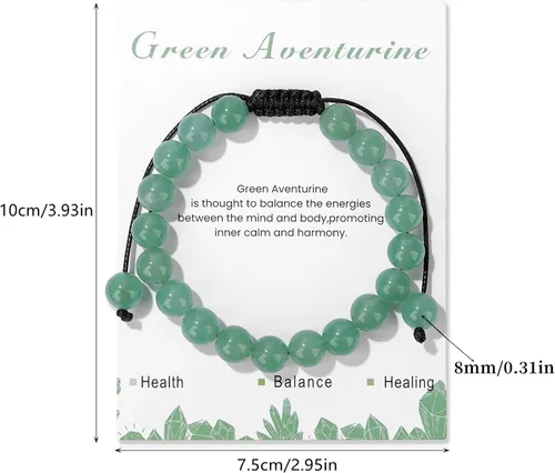 Miniatura 61 de Pulsera de cristal curativo para mujer de 0.315 in, pulsera de cuentas de cristal natural ajustable hecha a mano, joyería curativa, regalo