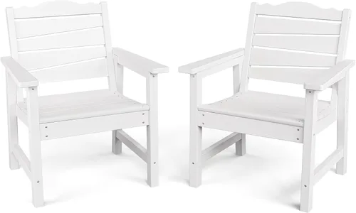Miniatura 17 de Silla de patio resistente a la intemperie, sillas de patio al aire libre de madera de polietileno con asiento curvado ergonómico, sillas de comedor