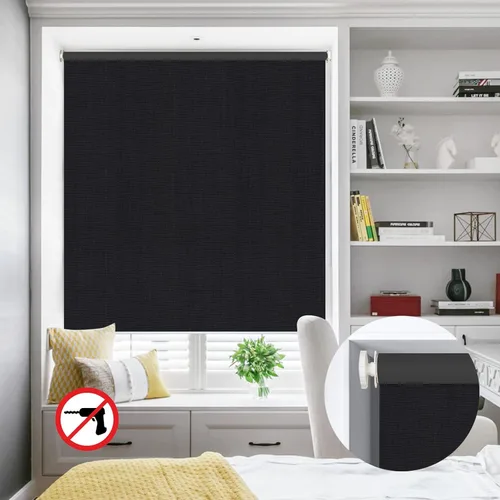 Miniatura 2 de Persianas enrollables opacas sin taladro, de montaje interior, color negro real, personalizadas, sin herramientas, protección UV, telas de alta
