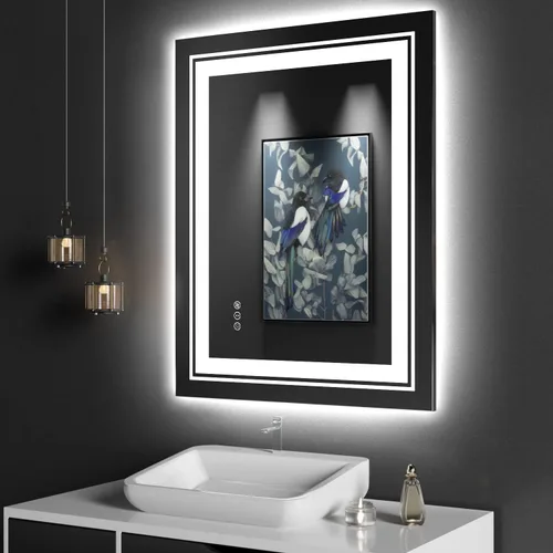 Miniatura 56 de Snowdool Espejo LED de baño, 32 x 32 pulgadas con luz frontal y retroiluminada, antivaho, espejo de tocador de baño para pared, función de memoria