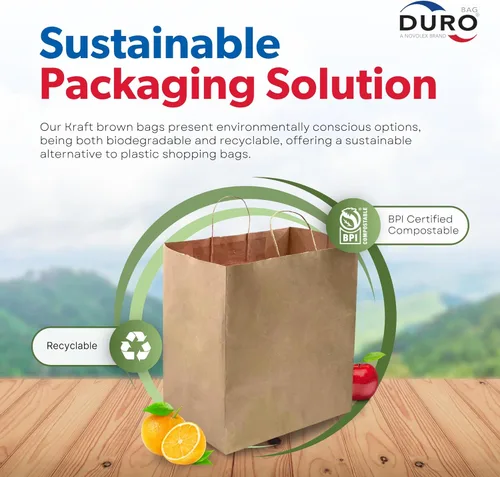Miniatura 7 de Duro ID # 87490 Bistro – Bolsa de compra 60# papel kraft natural, 250 unidades 10 x 6,75 X 12 pulgadas