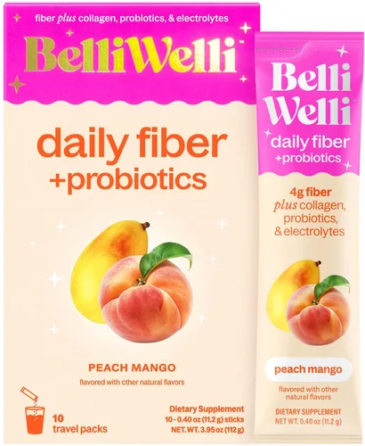 Belli Welli Suplemento de Fibra, Polvo de Fibra con Probióticos Paquete de Viaje para Mujeres con Colágeno y Electrolitos para la Salud Intestinal