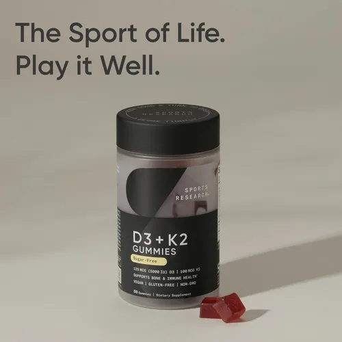 Miniatura 9 de Sports Research® Suplementos de gomitas veganas de vitamina D3 + K2 - 5000iu Vitamina D con 100 mcg de vitamina K Mk7 - Apoya la salud ósea e