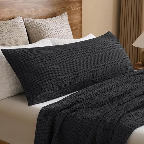Miniatura 51 de PHF Fundas de almohada con tejido de gofre de 24" x 24", paquete de 2, funda de almohada cuadrada 100% algodón para decoración de ropa de cama, sin