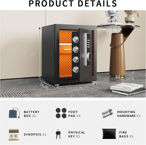 Miniatura 6 de Caja fuerte, seguridad para el hogar de 2.0 pies cúbicos con bolsa impermeable ignífuga, caja fuerte con teclado electrónico digital, caja fuerte