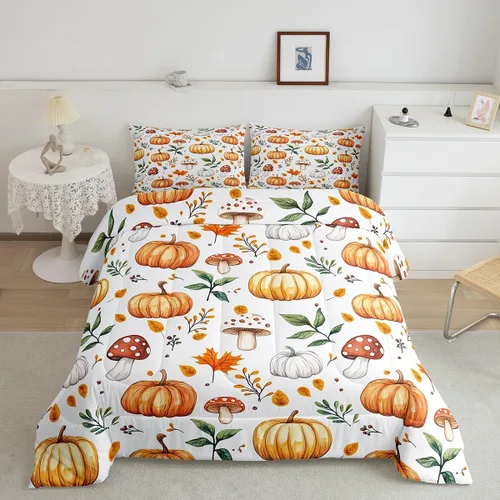 Miniatura 11 de Juego de edredón de calabaza para niños, con estampado de calabaza, estilo Halloween, juego de ropa de cama para niños, juego de ropa de cama