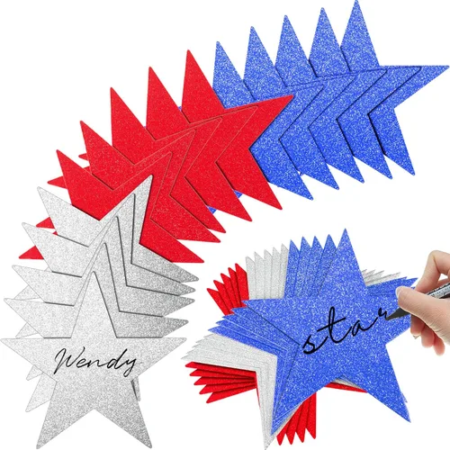 Miniatura 10 de Gejoy 80 piezas de recorte de estrellas con purpurina, decoración de estrellas doradas, estrella de papel doble impresa para noche de cine