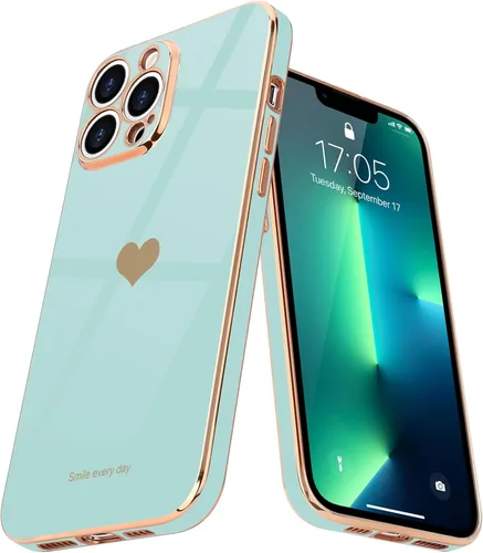 Miniatura 12 de Teageo Funda para iPhone 13 Pro para mujeres y niñas, diseño de corazón de amor, cubierta trasera suave, protección completa de la cámara, Negro